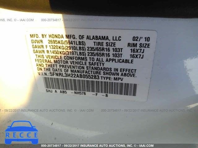 2010 Honda Odyssey 5FNRL3H22AB055283 image 8