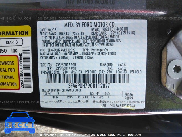 2016 Ford Fusion 3FA6P0H79GR112027 image 8