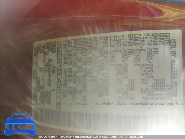 2003 Nissan Frontier KING CAB XE/KING CAB SE 1N6ED26Y83C459330 image 8
