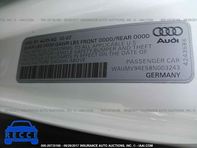 2008 Audi A8 WAUMV94E58N003243 image 8