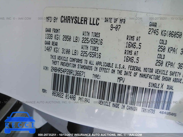 2008 Chrysler Town and Country 2A8HR54P28R136671 зображення 8