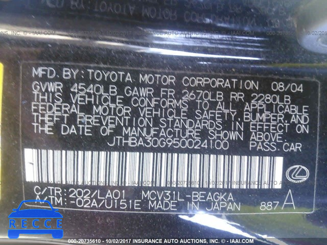 2005 Lexus ES 330 JTHBA30G950024100 image 8