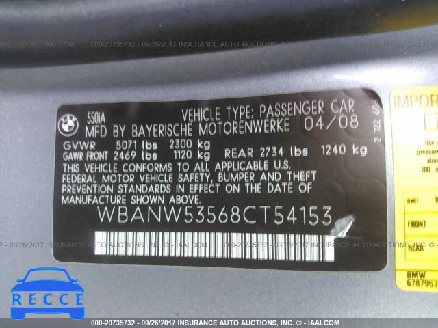 2008 BMW 550 WBANW53568CT54153 зображення 8