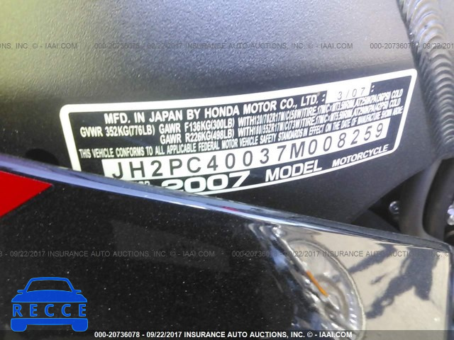 2007 Honda CBR600 RR JH2PC40037M008259 image 9