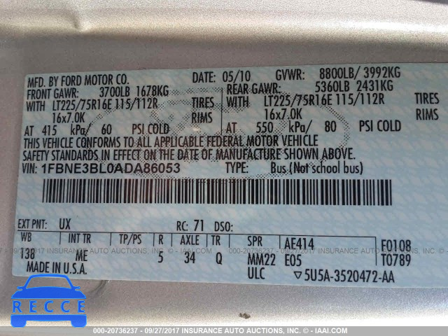 2010 FORD ECONOLINE E350 SUPER DUTY WAGON 1FBNE3BL0ADA86053 image 8