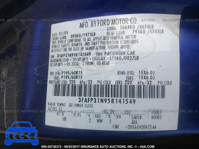 2005 Ford Focus 3FAFP31N95R141549 image 8