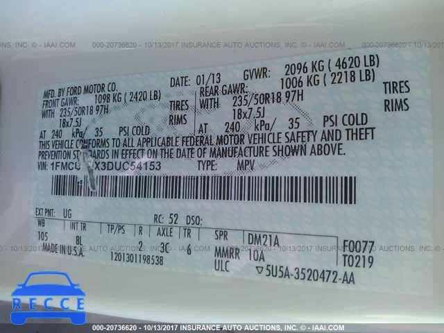 2013 Ford Escape 1FMCU0HX3DUC54153 image 8