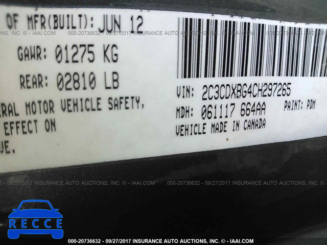 2012 Dodge Charger SE 2C3CDXBG4CH297265 зображення 8