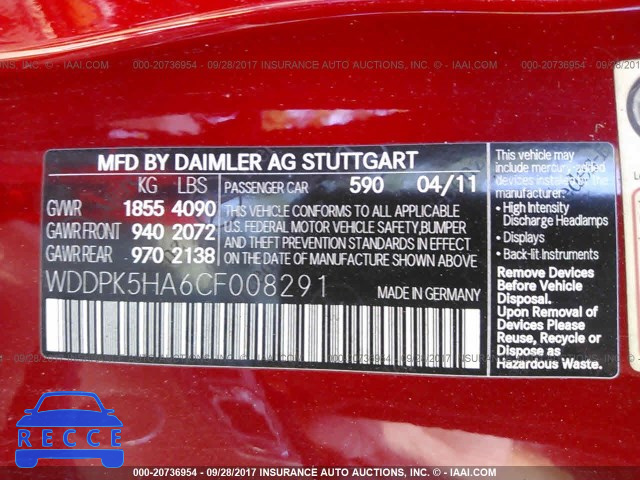 2012 Mercedes-benz SLK WDDPK5HA6CF008291 image 8