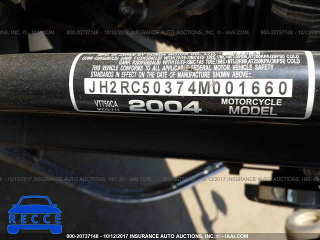 2004 Honda VT750 CA JH2RC50374M001660 зображення 9