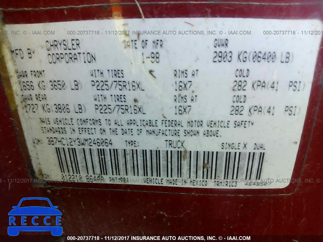 1998 Dodge RAM 1500 3B7HC12Y3WM246064 image 8
