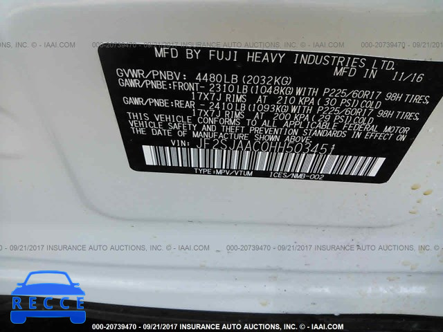 2017 SUBARU FORESTER 2.5I JF2SJAAC0HH503451 Bild 8