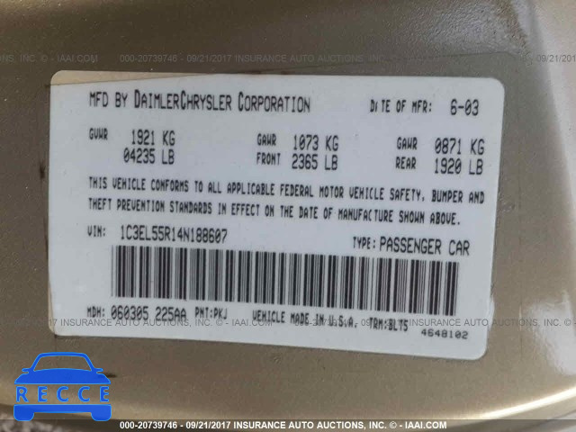 2004 CHRYSLER SEBRING 1C3EL55R14N188607 image 8