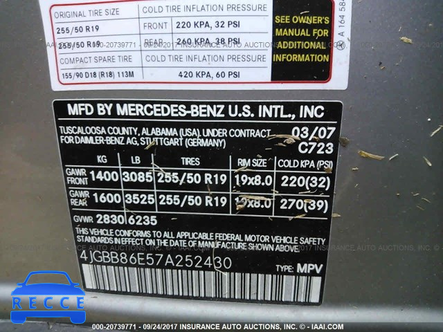 2007 Mercedes-benz ML 350 4JGBB86E57A252430 зображення 8