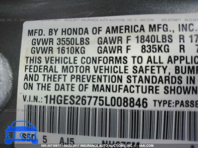 2005 Honda Civic 1HGES26775L008846 image 8