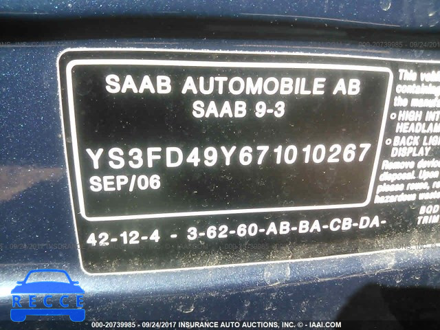 2007 SAAB 9-3 2.0T YS3FD49Y671010267 зображення 8