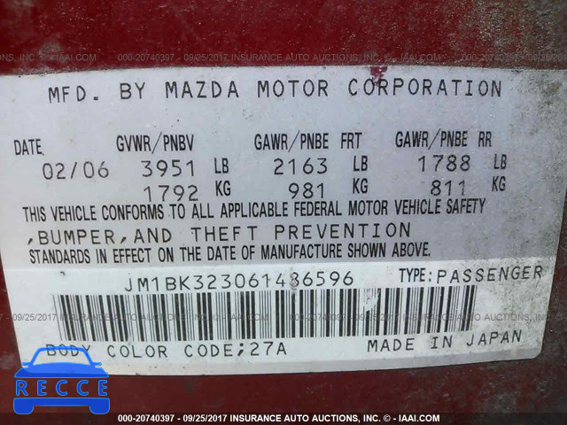 2006 Mazda 3 JM1BK323061486596 зображення 8