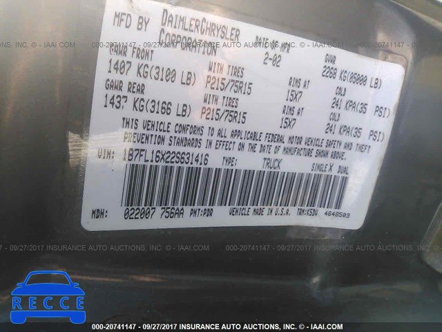 2002 Dodge Dakota SXT 1B7FL16X22S631416 image 8