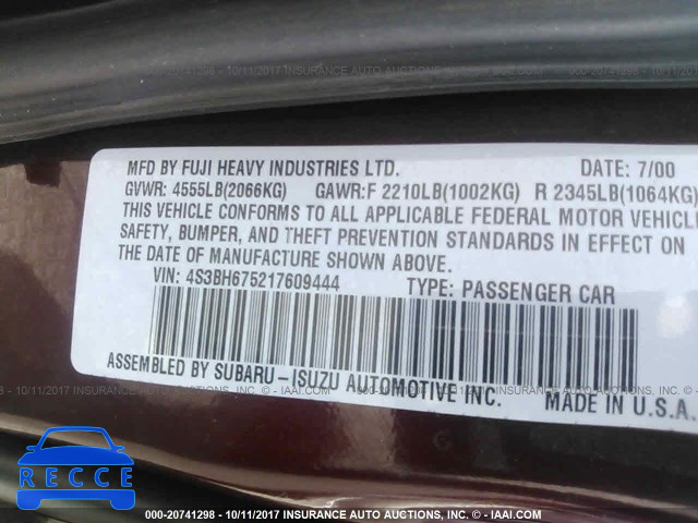 2001 SUBARU LEGACY OUTBACK AWP 4S3BH675217609444 image 8
