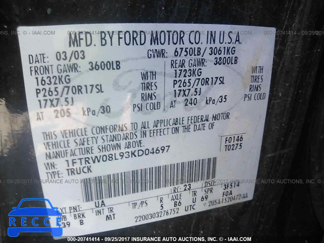 2003 Ford F150 1FTRW08L93KD04697 image 8