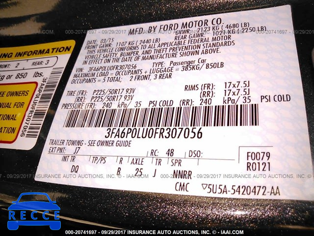 2015 Ford Fusion 3FA6P0LU0FR307056 image 8