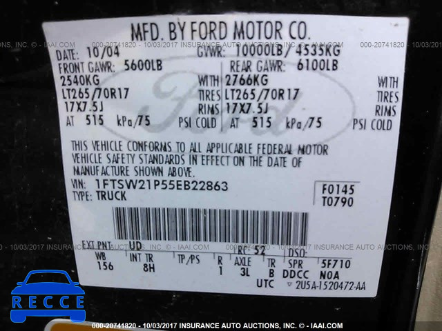 2005 Ford F250 1FTSW21P55EB22863 Bild 8