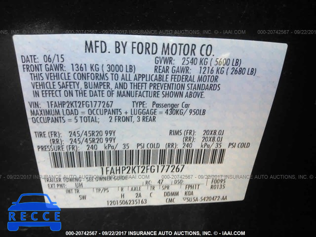 2015 Ford Taurus SHO 1FAHP2KT2FG177267 зображення 8