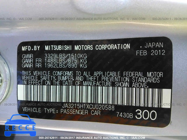 2012 Mitsubishi I Miev ES/SE JA3215H1XCU020588 image 8