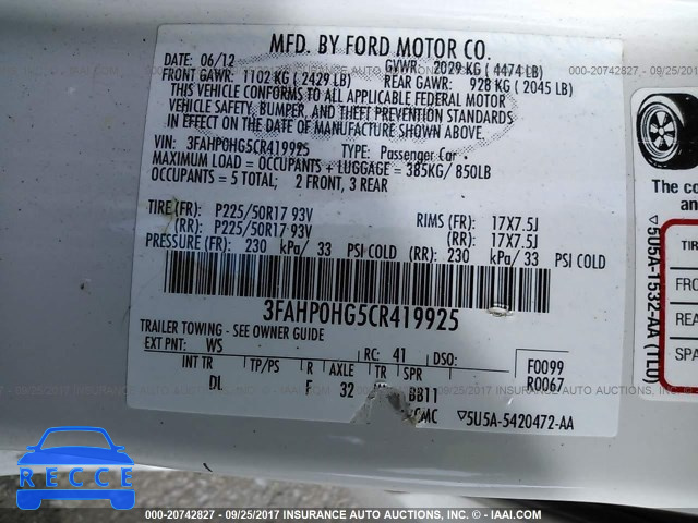 2012 Ford Fusion 3FAHP0HG5CR419925 image 8