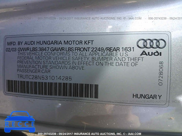 2003 Audi TT TRUTC28N531014285 зображення 8