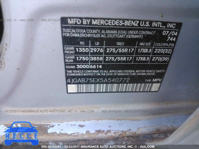 2005 Mercedes-benz ML 4JGAB75EX5A540772 image 8