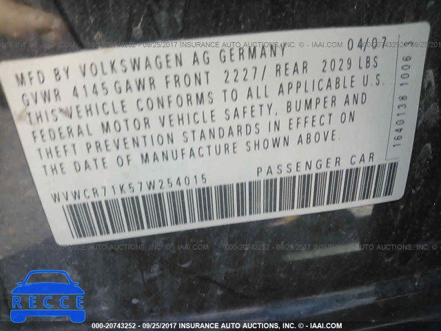 2007 Volkswagen Rabbit WVWCR71K57W254015 Bild 8