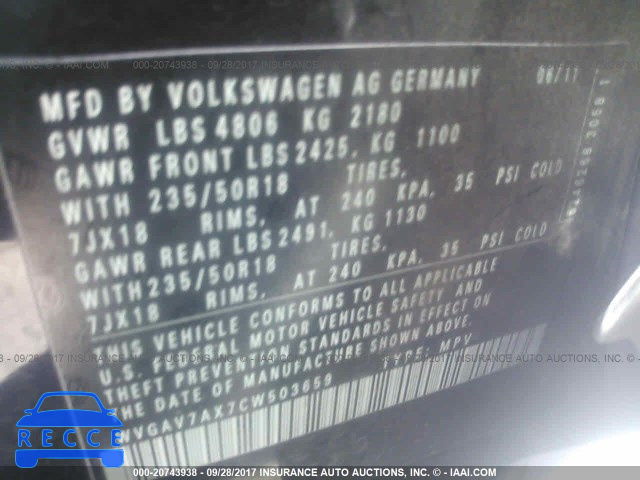 2012 Volkswagen Tiguan WVGAV7AX7CW503659 image 8