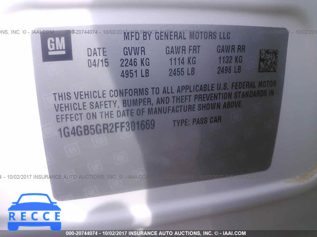 2015 Buick Lacrosse 1G4GB5GR2FF301669 Bild 8