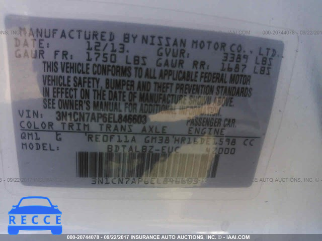 2014 Nissan Versa 3N1CN7AP6EL846603 image 8