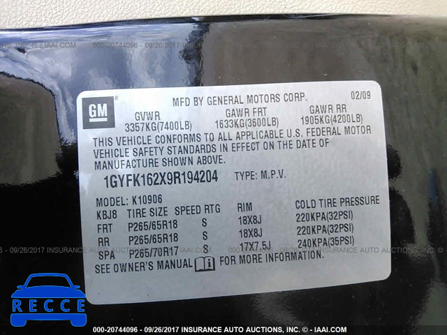 2009 Cadillac Escalade ESV 1GYFK162X9R194204 image 8