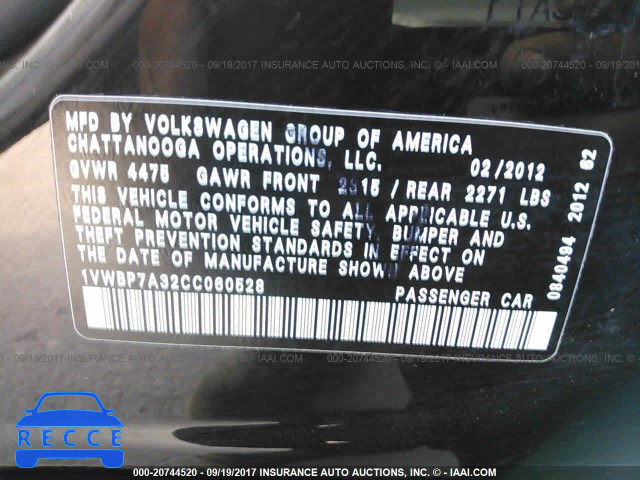 2012 Volkswagen Passat 1VWBP7A32CC060528 image 8