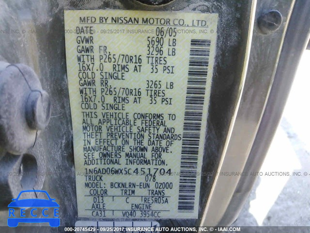 2005 Nissan Frontier KING CAB LE/SE/OFF ROAD 1N6AD06WX5C451704 image 8