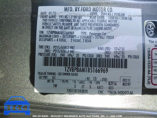 2011 Ford Mustang 1ZVBP8AM1B5166969 image 8