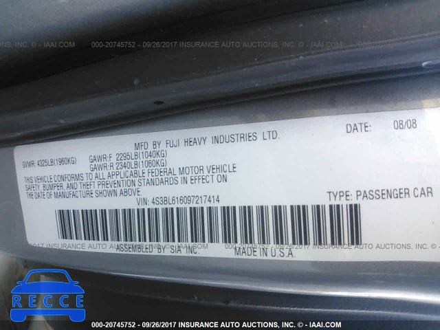 2009 Subaru Legacy 2.5I 4S3BL616097217414 image 8