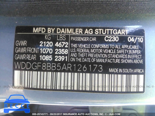 2010 Mercedes-benz C WDDGF8BB5AR126173 image 8