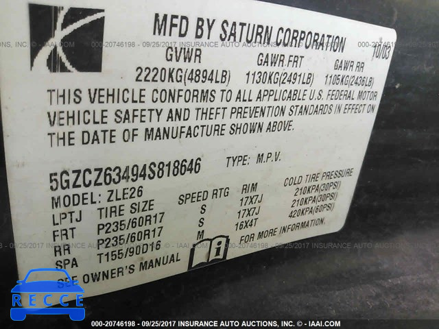2004 Saturn VUE 5GZCZ63494S818646 Bild 8