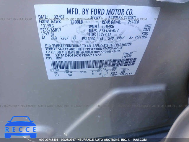 2007 Ford Edge SEL PLUS 2FMDK49C67BA71675 image 8