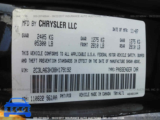 2008 Chrysler 300c 2C3LA63H38H179192 image 8