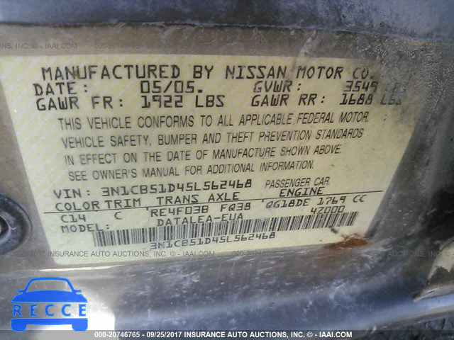 2005 Nissan Sentra 3N1CB51D45L562468 image 8