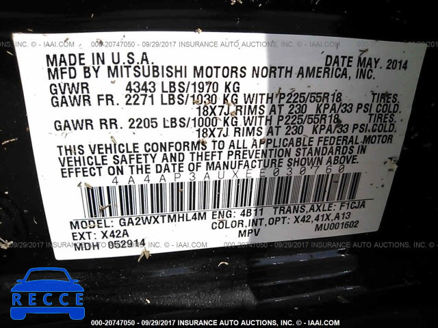 2014 Mitsubishi Outlander Sport ES 4A4AP3AUXEE030760 image 8