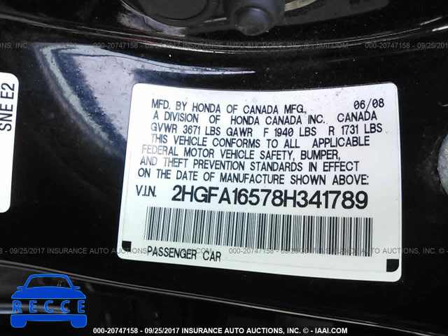 2008 Honda Civic 2HGFA16578H341789 image 8