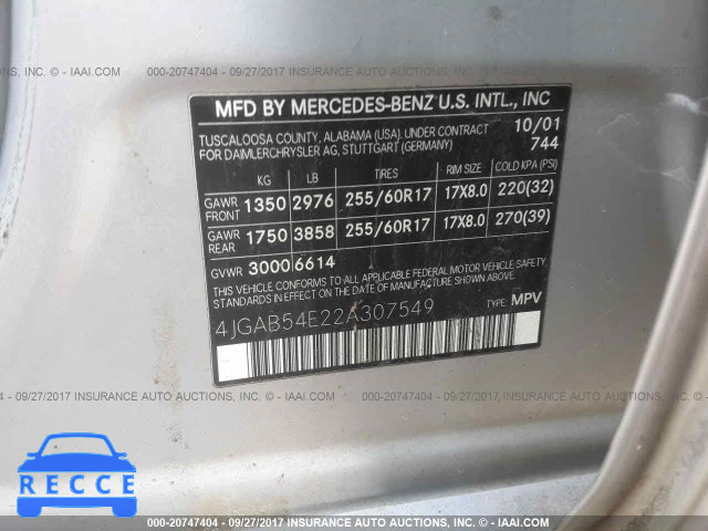 2002 MERCEDES-BENZ ML 320 4JGAB54E22A307549 image 8