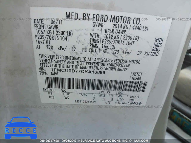 2012 Ford Escape 1FMCU0D77CKA16886 зображення 8