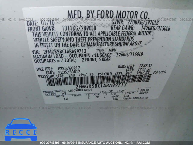 2010 Ford Flex SE 2FMGK5BC1ABA99713 Bild 8